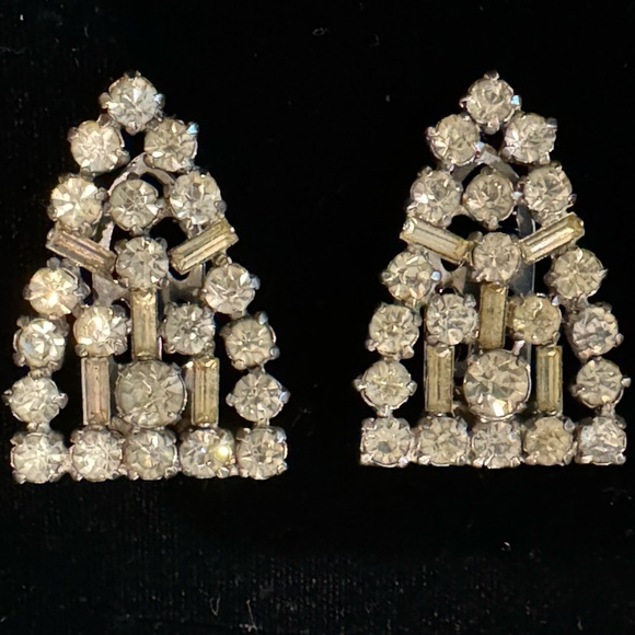 Vintage Clear Rhinestone Dress Clips Marked STERLING AS-IS - Picture 2 of 9